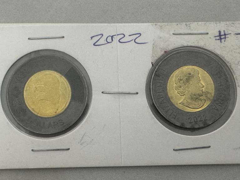 (2) 2022 Cdn Coloured Toonies UNC