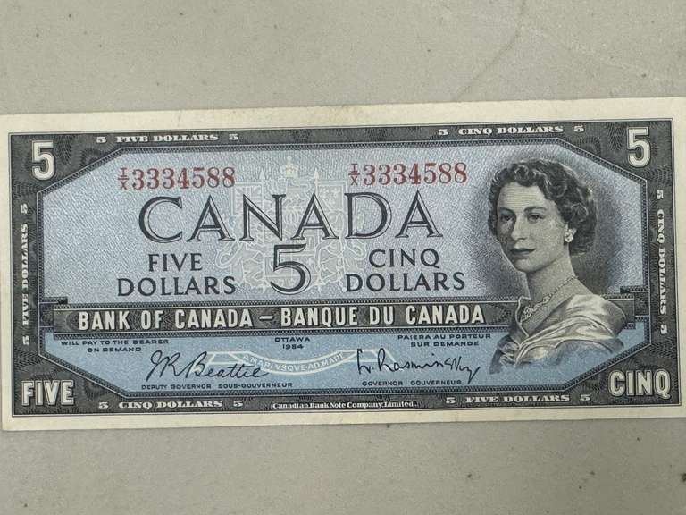 1954 Cdn $5 Bank Note - McBids Auctioneers & Appraisers Inc