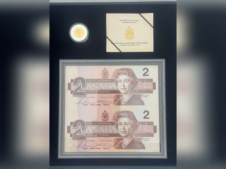1996 Cdn $2 Proof Piedfort & Bank Note Set