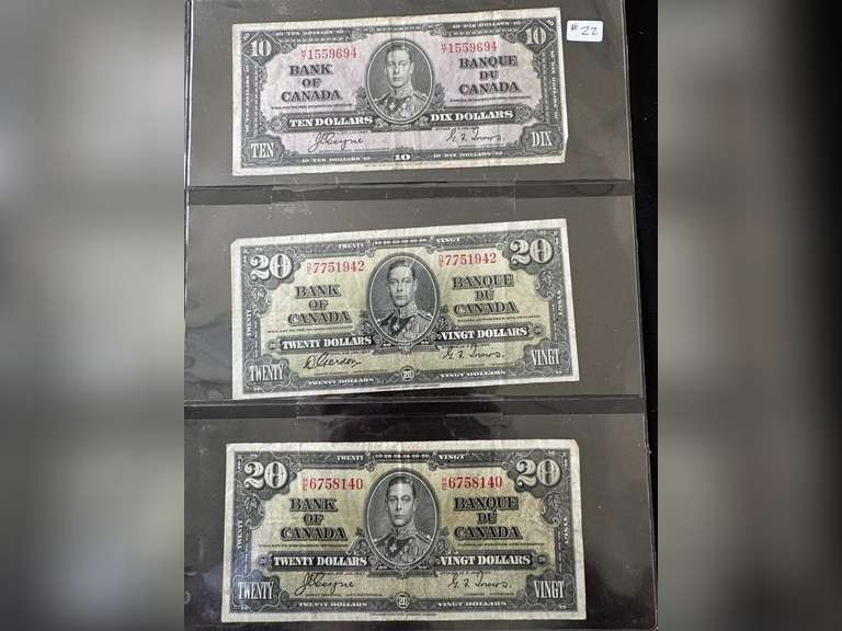 (3) 1937 Cdn Bank Notes (2-$20, 1- $10) FV $50