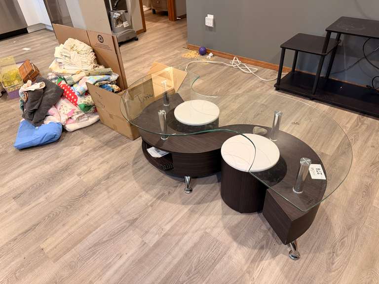 Glass Top Coffee Table w/ Stools