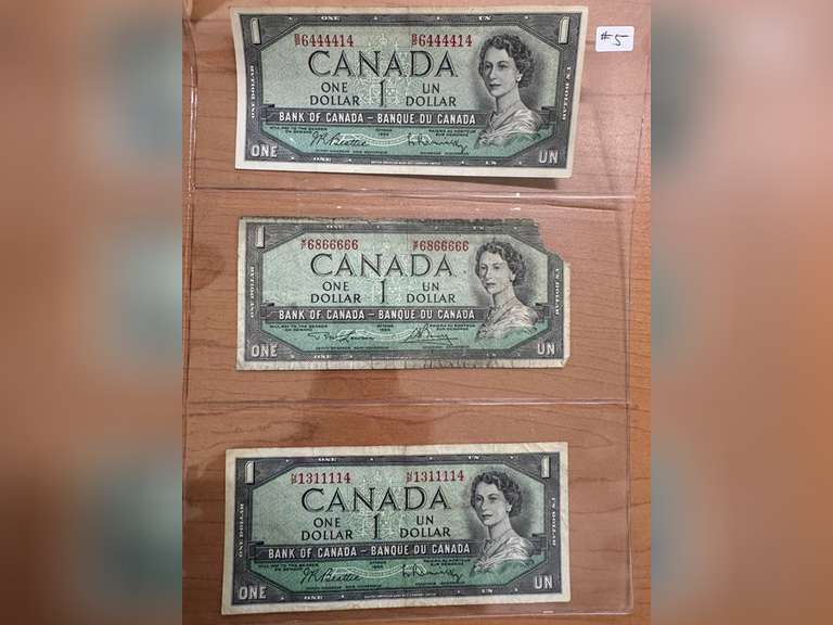 (3) 1954 Cdn $1 Sheet - Fancy Serial #'s