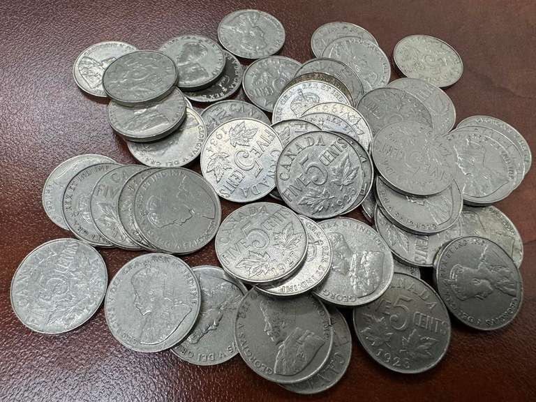 (50) Cdn Geo. V Five Cent Coins