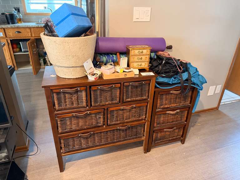 (2) Wicker Basket Drawer Unit w/ Contents