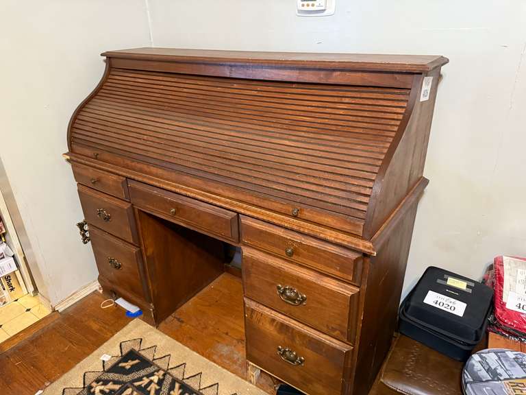 Solid Wood Desk with Sliding Closeable Top and Contents