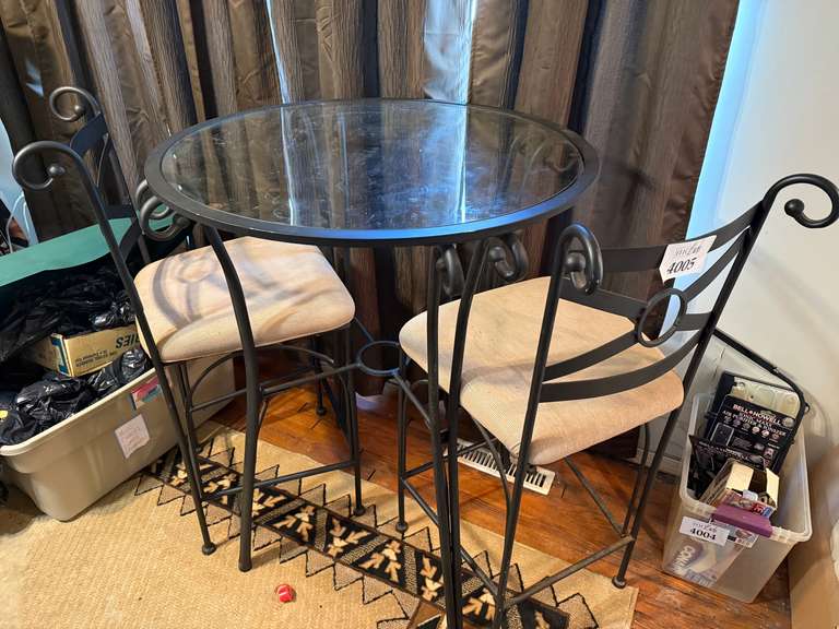 Glass Top Café Style Table & (2) Matching Chairs