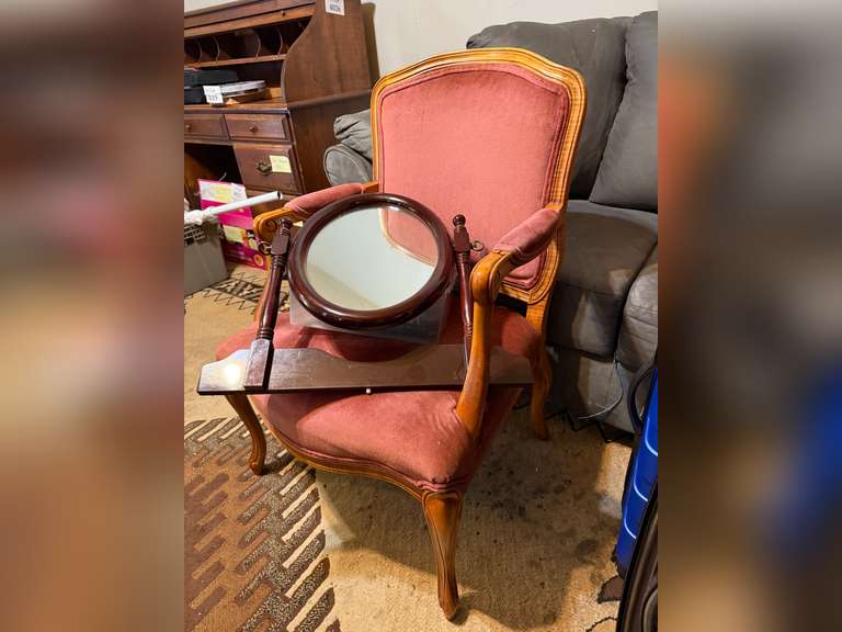 Wood Frame Chair and Mirror