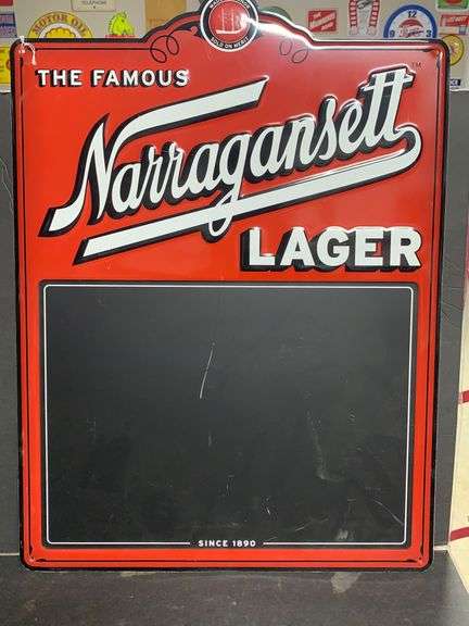 Narragansett Lager embossed metal menu board