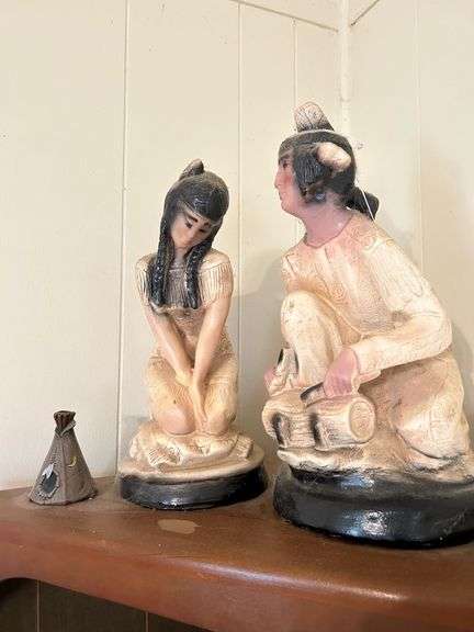 Vintage chalk Native American statues