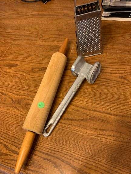 Rolling pin-grater-meat tenderizer hammer