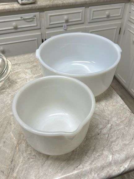 2 Milk glass mixing bowls