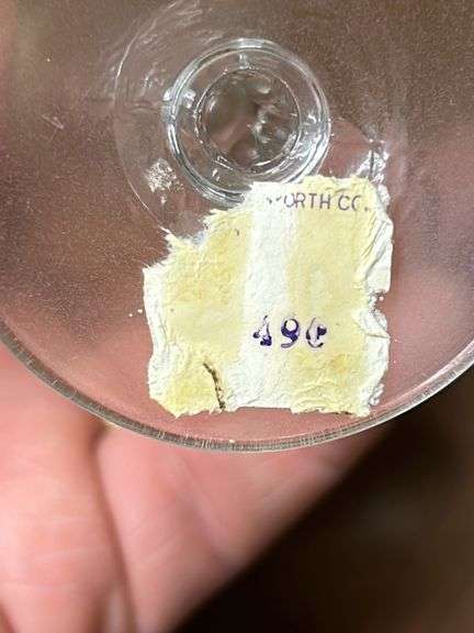 Etched glass pitcher and 6 stemmed glasses