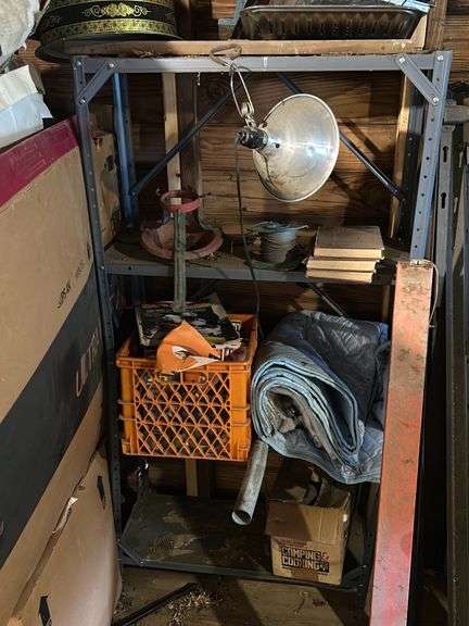 Metal shelf with contents