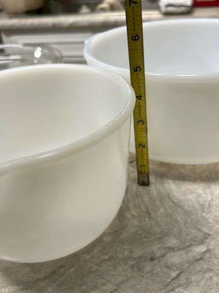2 Milk glass mixing bowls