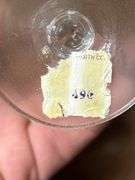 Etched glass pitcher and 6 stemmed glasses