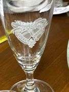 Etched glass pitcher and 6 stemmed glasses
