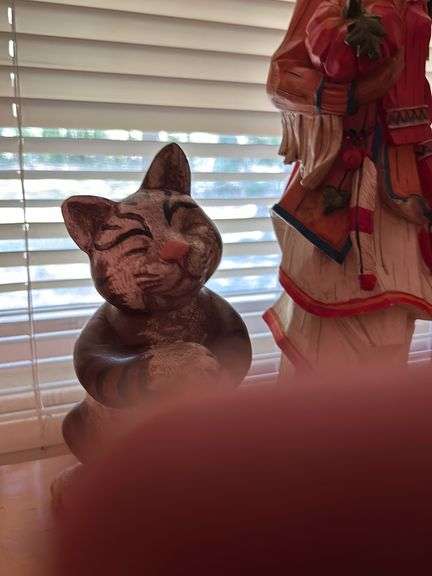 Old wood letter holder- hand carved Indian and wood cat