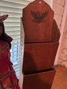 Old wood letter holder- hand carved Indian and wood cat