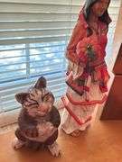 Old wood letter holder- hand carved Indian and wood cat