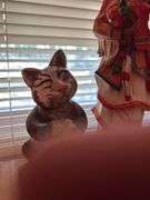 Old wood letter holder- hand carved Indian and wood cat