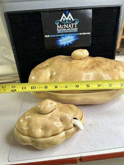 Handmade ceramic baked potato bowl, 70s vintage potato dish w/ sauce dish