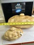 Handmade ceramic baked potato bowl, 70s vintage potato dish w/ sauce dish
