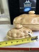 Handmade ceramic baked potato bowl, 70s vintage potato dish w/ sauce dish