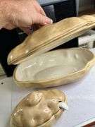 Handmade ceramic baked potato bowl, 70s vintage potato dish w/ sauce dish