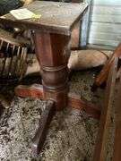 Tubs of misc and boxes of misc -pedestal table -wrought iron bed with rails -lamps-rugs