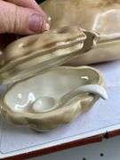 Handmade ceramic baked potato bowl, 70s vintage potato dish w/ sauce dish