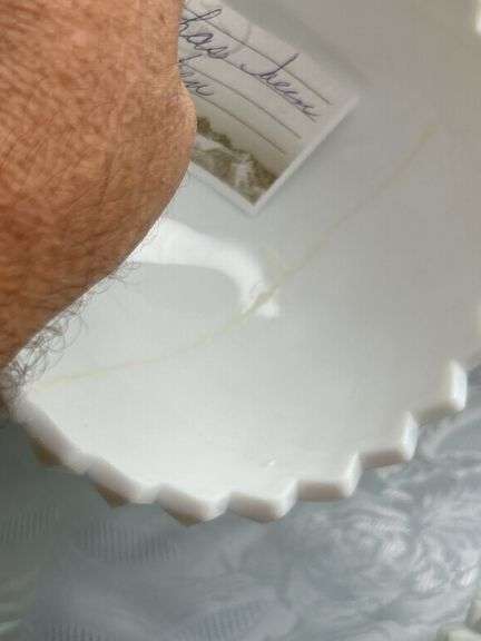Large Milk Glass Covered Fruit Bowl Centerpiece Urns with Overall Saw Tooth Design (Repaired) see ph