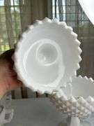 Large Milk Glass Covered Fruit Bowl Centerpiece Urns with Overall Saw Tooth Design (Repaired) see ph