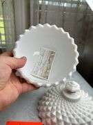 Large Milk Glass Covered Fruit Bowl Centerpiece Urns with Overall Saw Tooth Design (Repaired) see ph