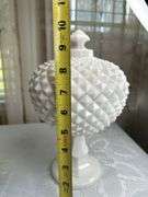 Large Milk Glass Covered Fruit Bowl Centerpiece Urns with Overall Saw Tooth Design (Repaired) see ph