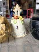 Alabaster owl paperweight-hand turned red clay peanut bowl and ceramic bell