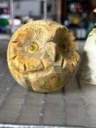Alabaster owl paperweight-hand turned red clay peanut bowl and ceramic bell