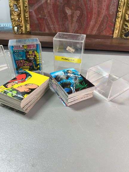 Judge Dredd and Punisher cards in plastic case