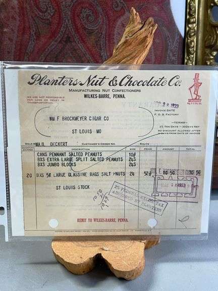 Rare! 1933 Planters Nut and Chocolate letterhead -exceptional Find!