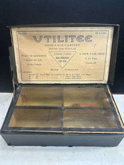 Early Shoe lace store display with old laces inside