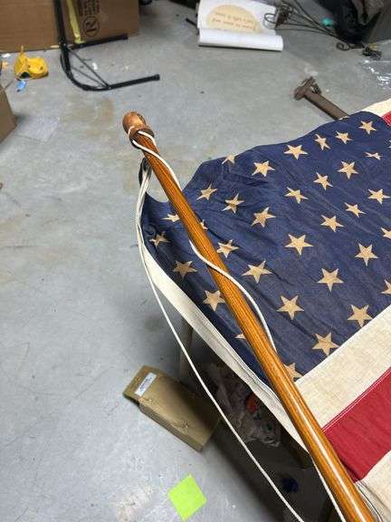 Rare Find! Large old 48 Star US Flag on an early 2 piece wood flag pole - Early set !