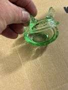 Green glass hen on the nest salt cellar