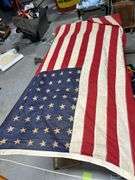 Rare Find! Large old 48 Star US Flag on an early 2 piece wood flag pole - Early set !