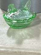 Green glass hen on the nest salt cellar