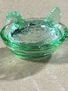 Green glass hen on the nest salt cellar
