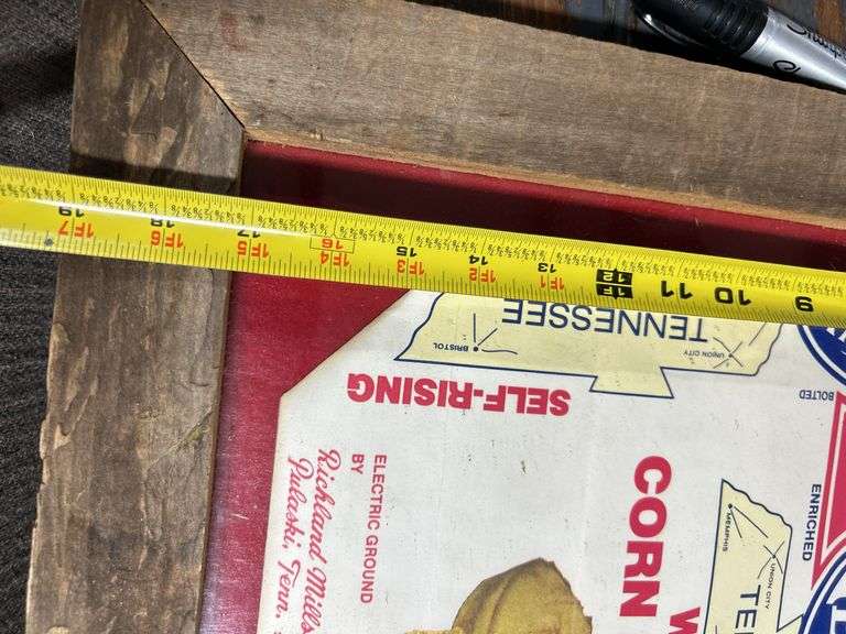 Awesome! Framed Pulaski Pearl 25lb corn meal Richland Mills bag from Pulaski TN