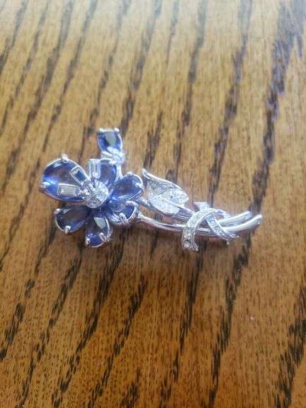 Vintage Nolan Miller Purple & Clear Rhinestones Open Back Flower Brooch Pin