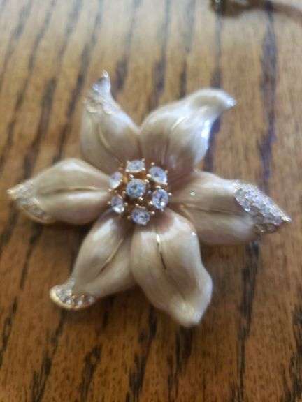 Nolan Miller Pin Crystal Golden Brown Glam Flower Brooch