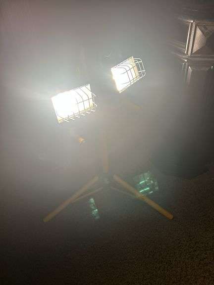 Working double light shop light on adjustable stand