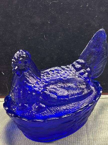 Mid-sized Cobalt Blue glass hen on the nest