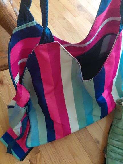 LG striped bag new leather purse back pack
